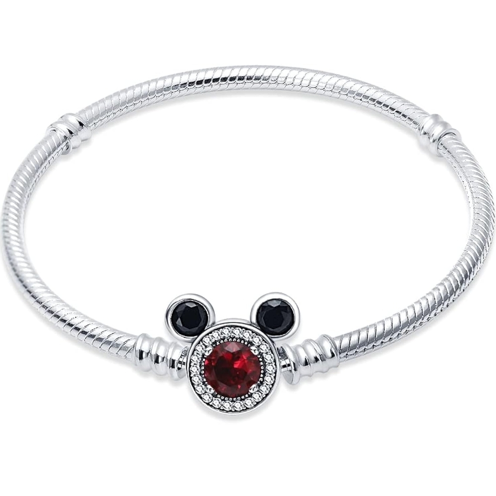 Elegant Silver Bracelet with Red Gemstone